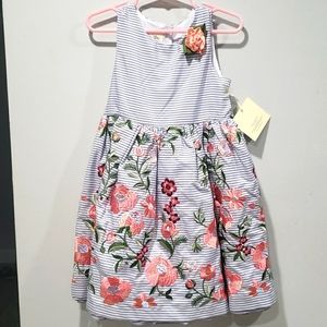 NWT Girls Floral Striped Dress